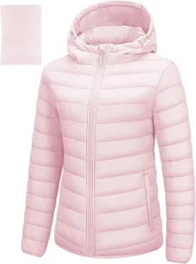 33,000ft Women's Hooded Packable Puffer Jacket Lightweight Warm Puffy Quilted Winter Coat