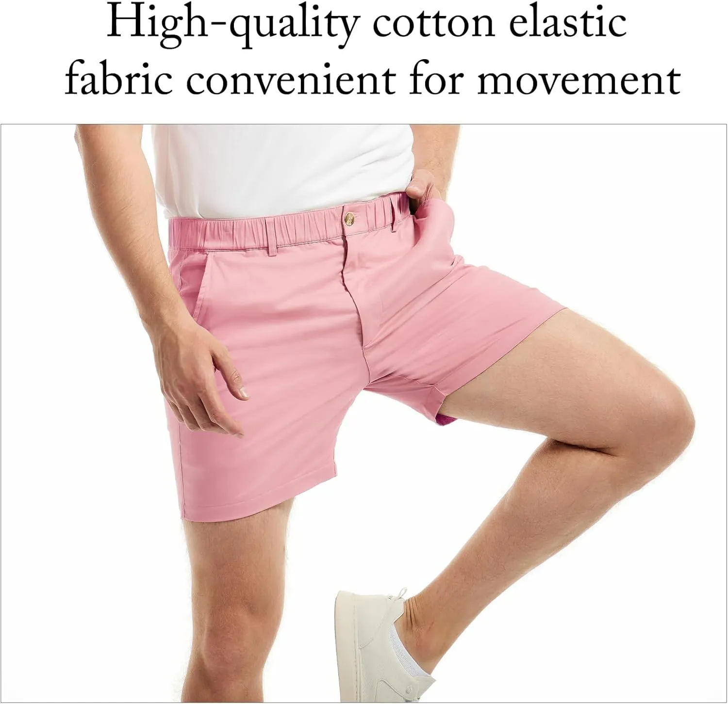 AIMPACT Mens Casual Cotton Shorts Slim Fit Elastic Waist Cargo Shorts 5.5 Inch Inseam with Pockets