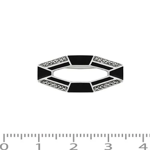 Art Deco Stil Markasit & Schwarzer Onyx Brosche in 925 Sterling Silber