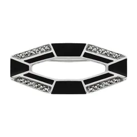 Art Deco Stil Markasit & Schwarzer Onyx Brosche in 925 Sterling Silber