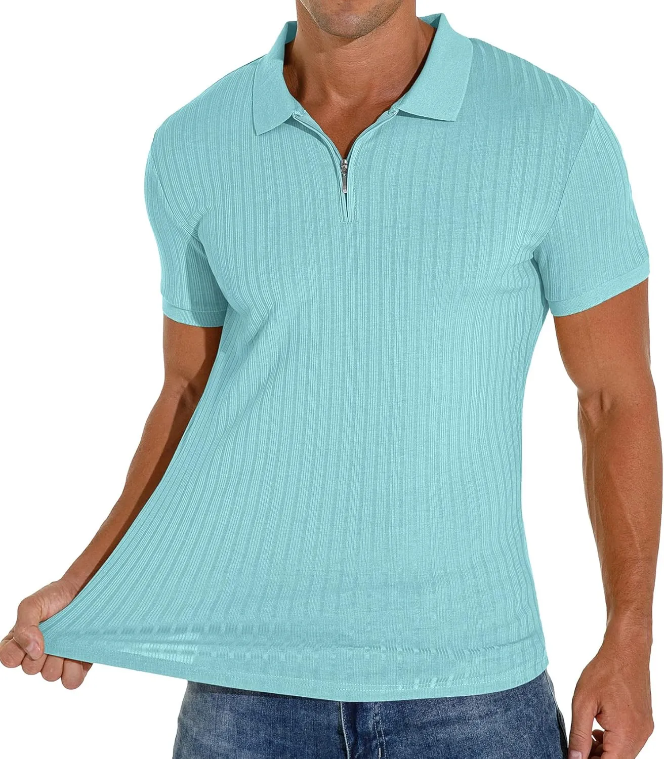 Askdeer Men's Polo Shirts Slim Fit Short/Long Sleeve Zipper Polo T Shirt Casual Golf Shirt Classic Tee