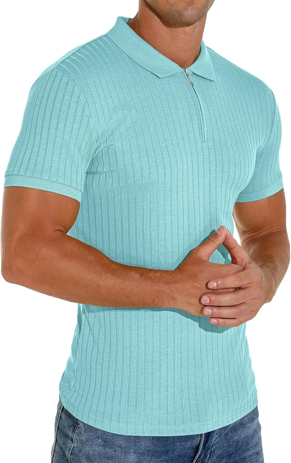 Askdeer Men's Polo Shirts Slim Fit Short/Long Sleeve Zipper Polo T Shirt Casual Golf Shirt Classic Tee