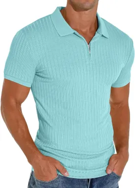 Askdeer Men's Polo Shirts Slim Fit Short/Long Sleeve Zipper Polo T Shirt Casual Golf Shirt Classic Tee