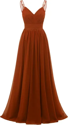 Chiffon Lace Bridesmaid Dresses Long for Women V Neck Pleated Tulle Straps A-Line Prom Evening Wedding Fomal Gowns