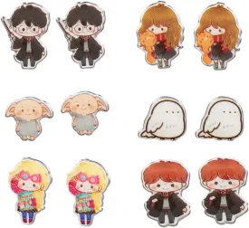 Harry Potter Chibi Character Fashion 6 Pack Costume Jewelry Stud Earrings Set