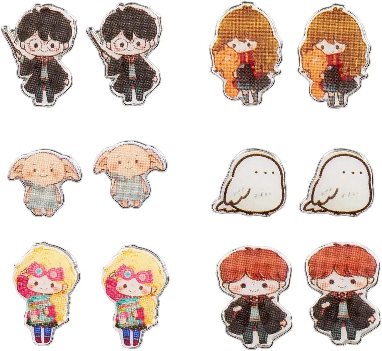 Harry Potter Chibi Character Fashion 6 Pack Costume Jewelry Stud Earrings Set