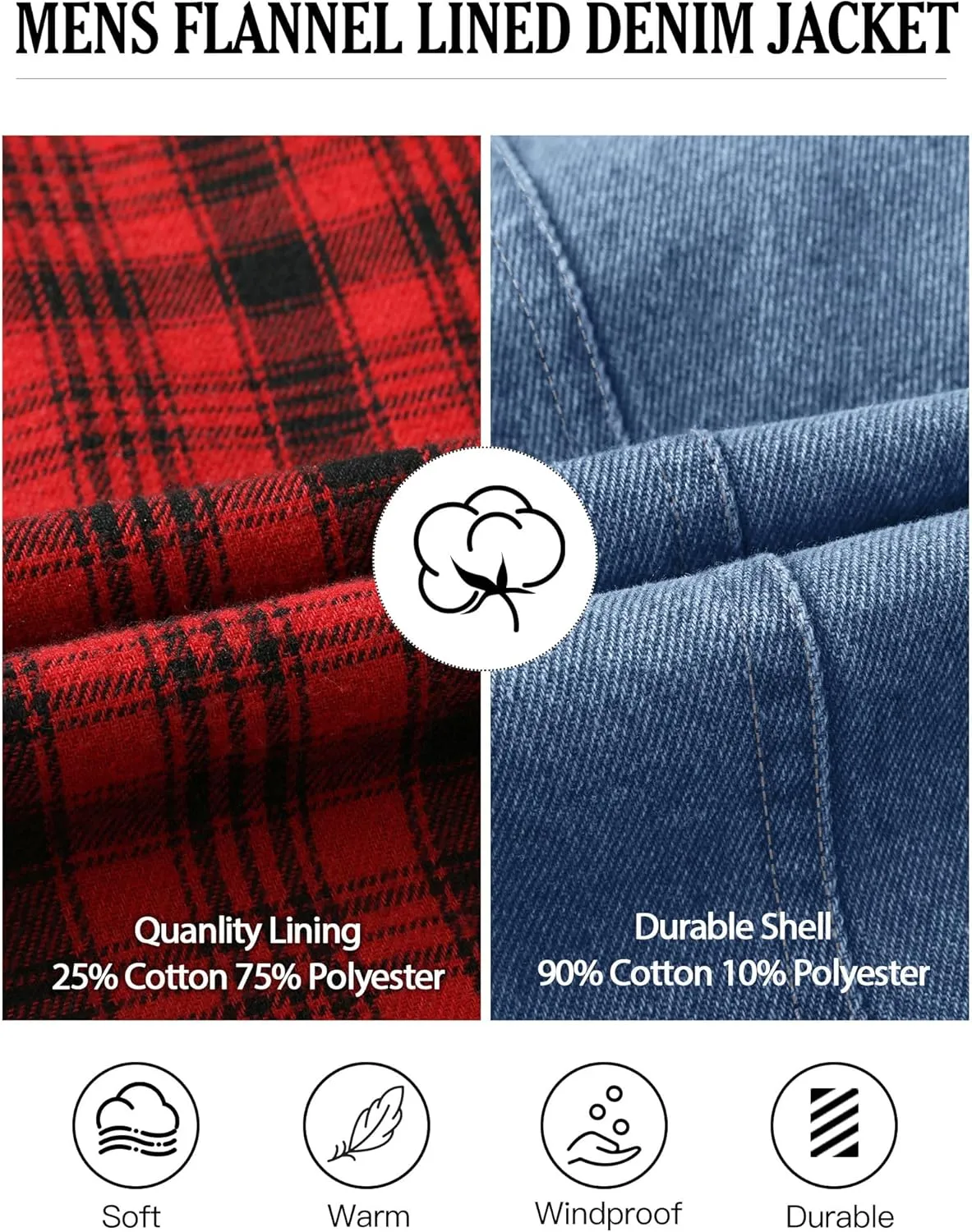 Men's Denim Jacket with Flannel Lined Jean Jackets for Winter Vintage Cowboy Cut Snap Closure Classic Heavy Duty