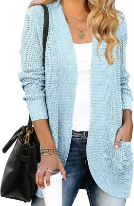 MEROKEETY Womens Long Sleeve Open Front Cardigans Chunky Knit Draped Sweaters Outwear