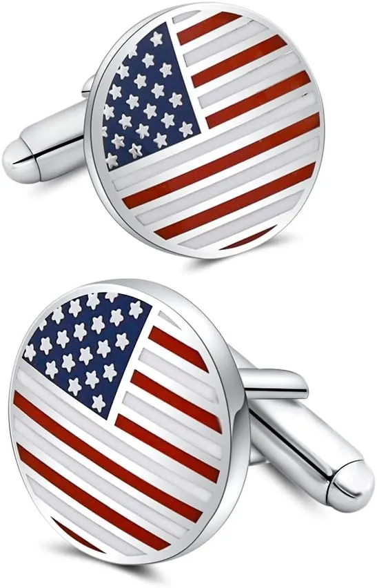 Mr.Van American Flag Cufflinks Platinum Plated Enamel USA Flag Cuff links Men's Accessories Gift for Men