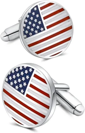 Mr.Van American Flag Cufflinks Platinum Plated Enamel USA Flag Cuff links Men's Accessories Gift for Men