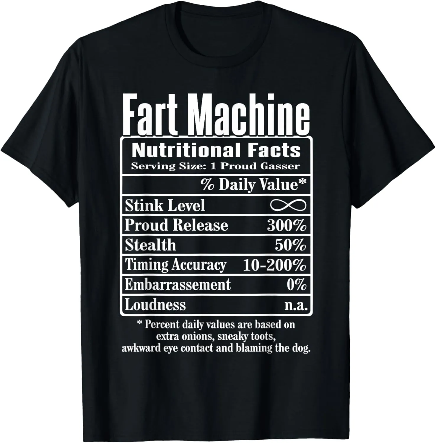 Nutrion Facts Fart Machine Dad Jokes Funny Farting Humor T-Shirt