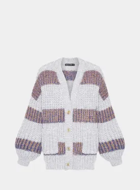 Olivia Stripe Chunky Cardigan With Buttons - Silver Grey