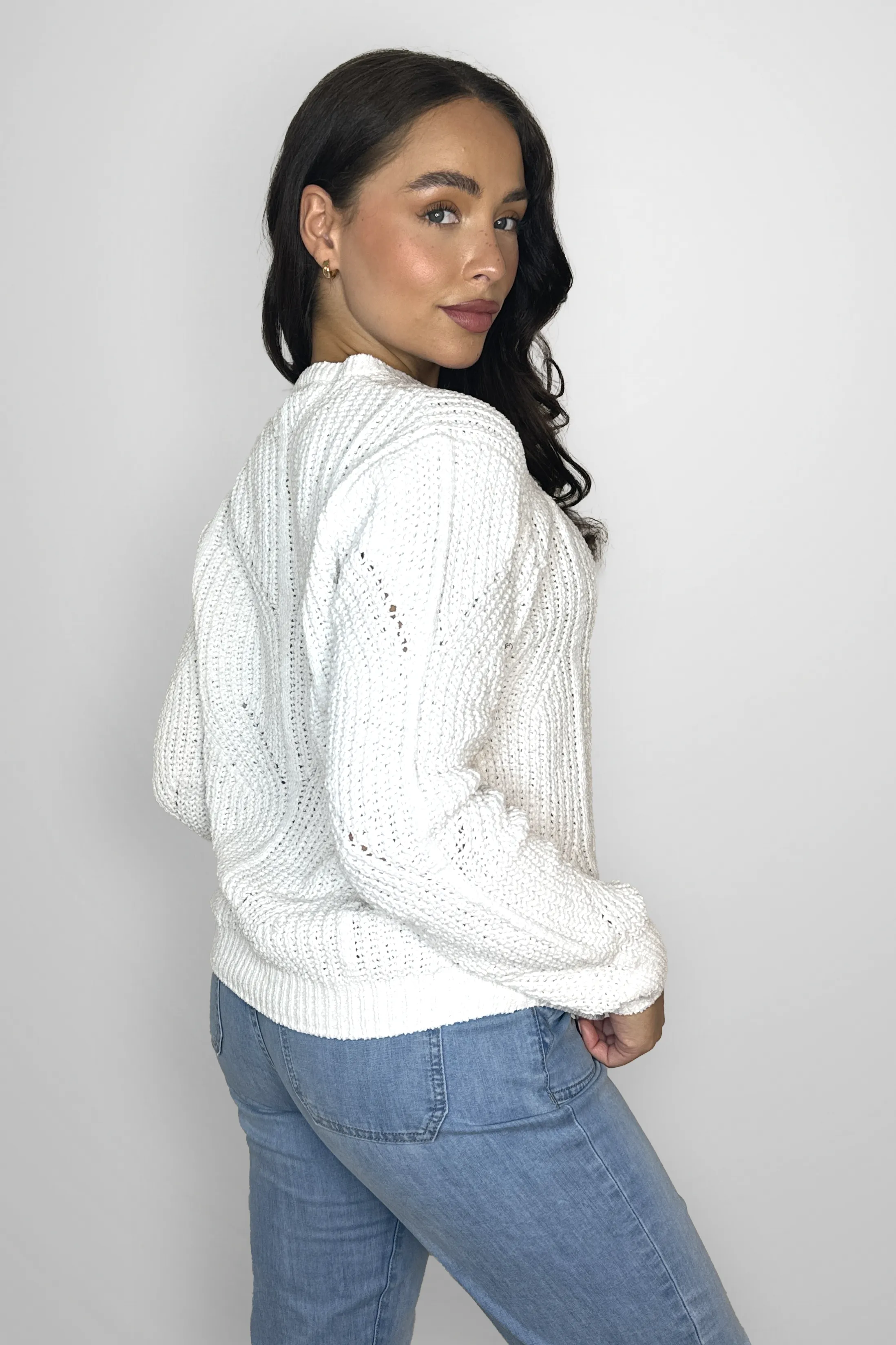 Perforated Chunky Knit Crew Neck Jumper