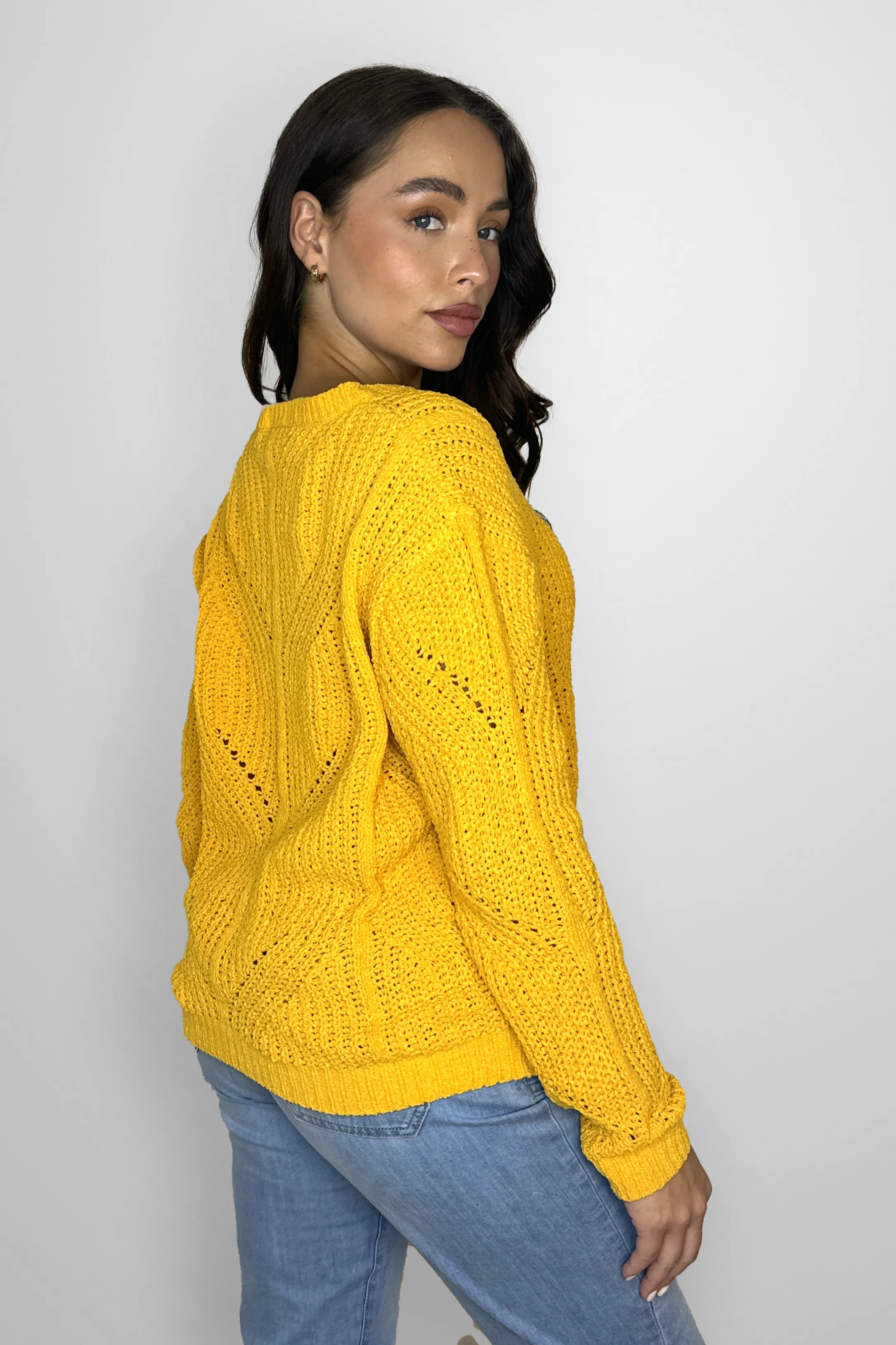 Perforated Chunky Knit Crew Neck Jumper