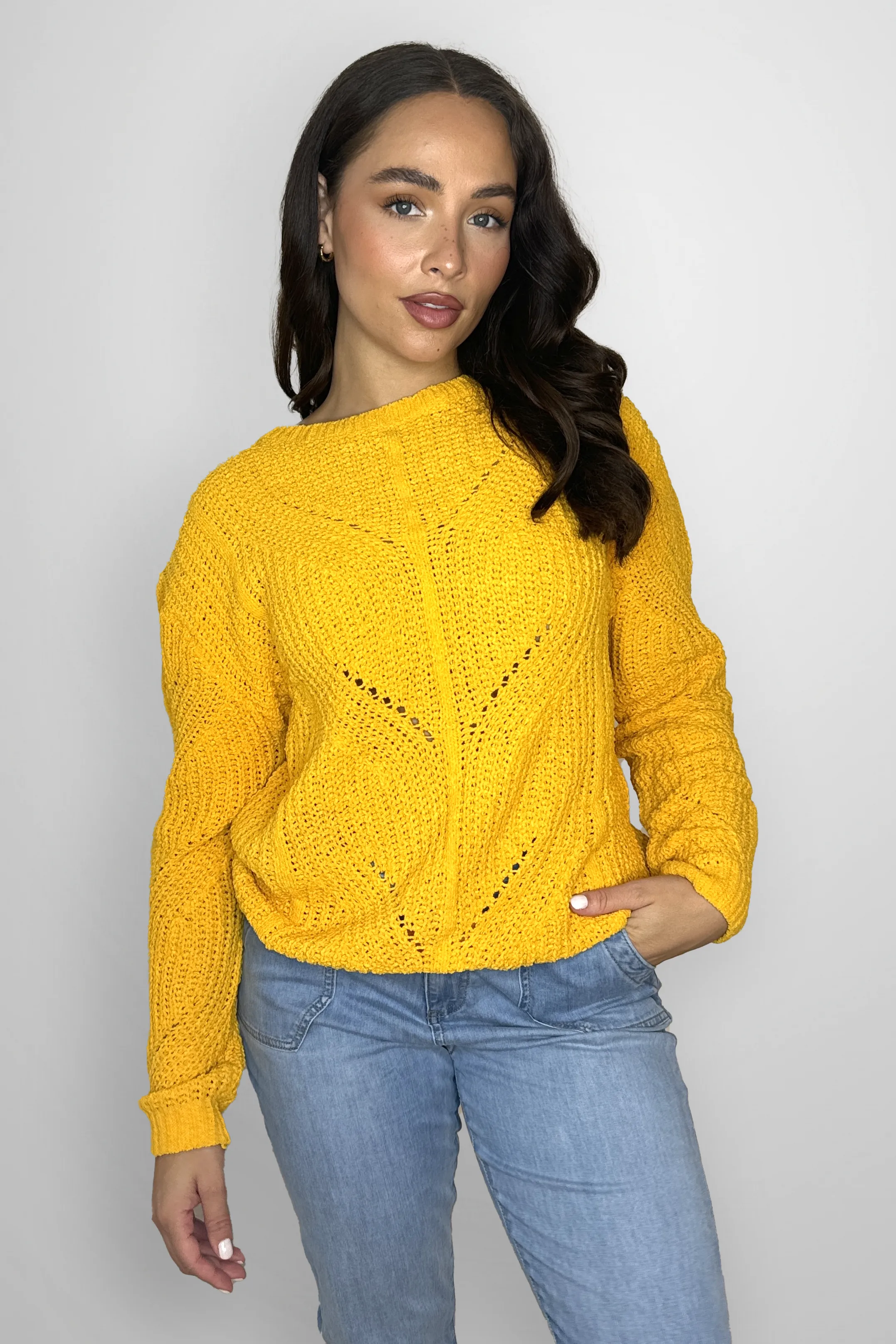 Perforated Chunky Knit Crew Neck Jumper