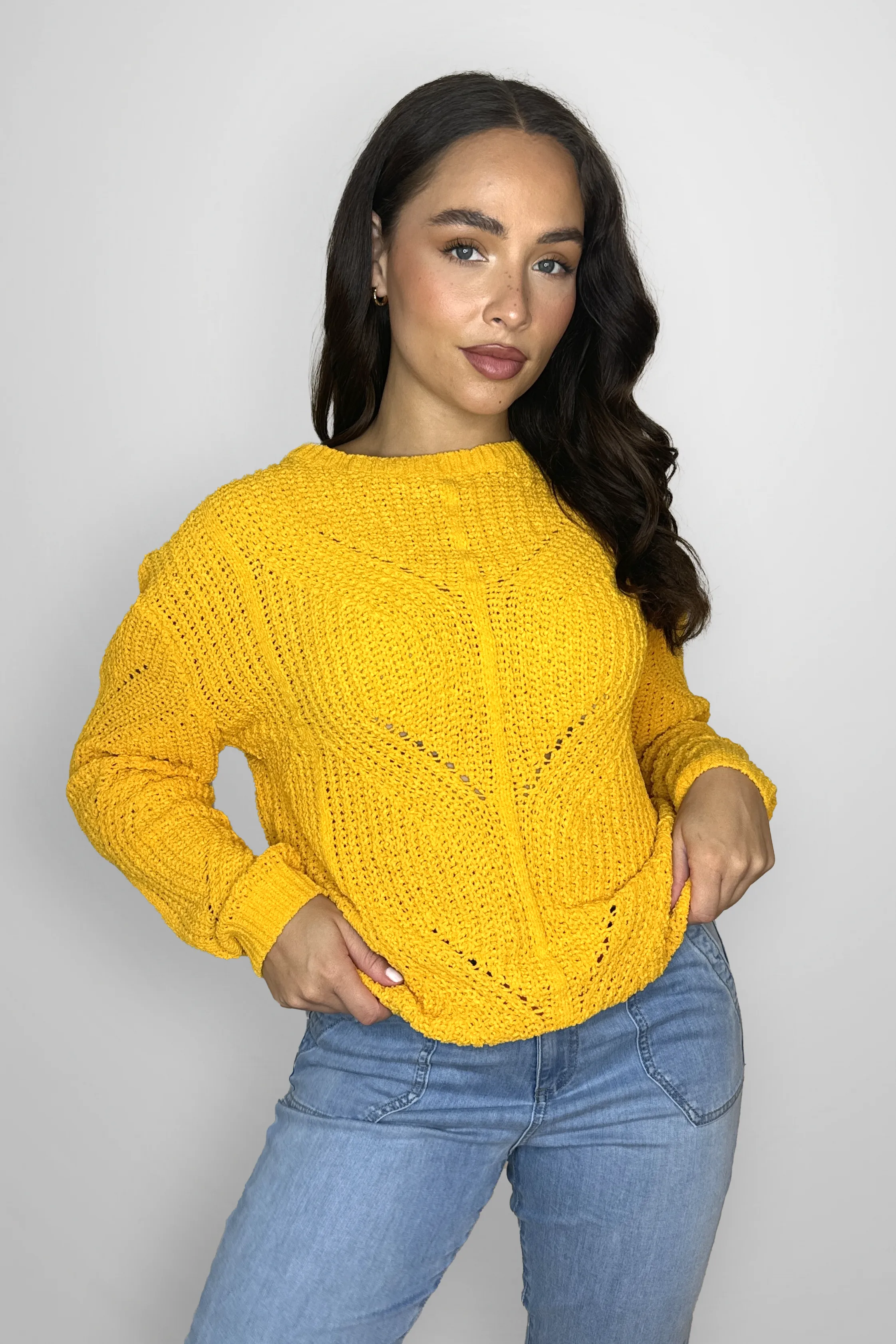 Perforated Chunky Knit Crew Neck Jumper