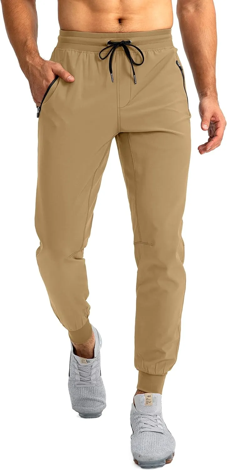 Pudolla Men's Lightweight Jogger Pants Workout Gym Running Pants with Zipper Pockets for Athletic Casual