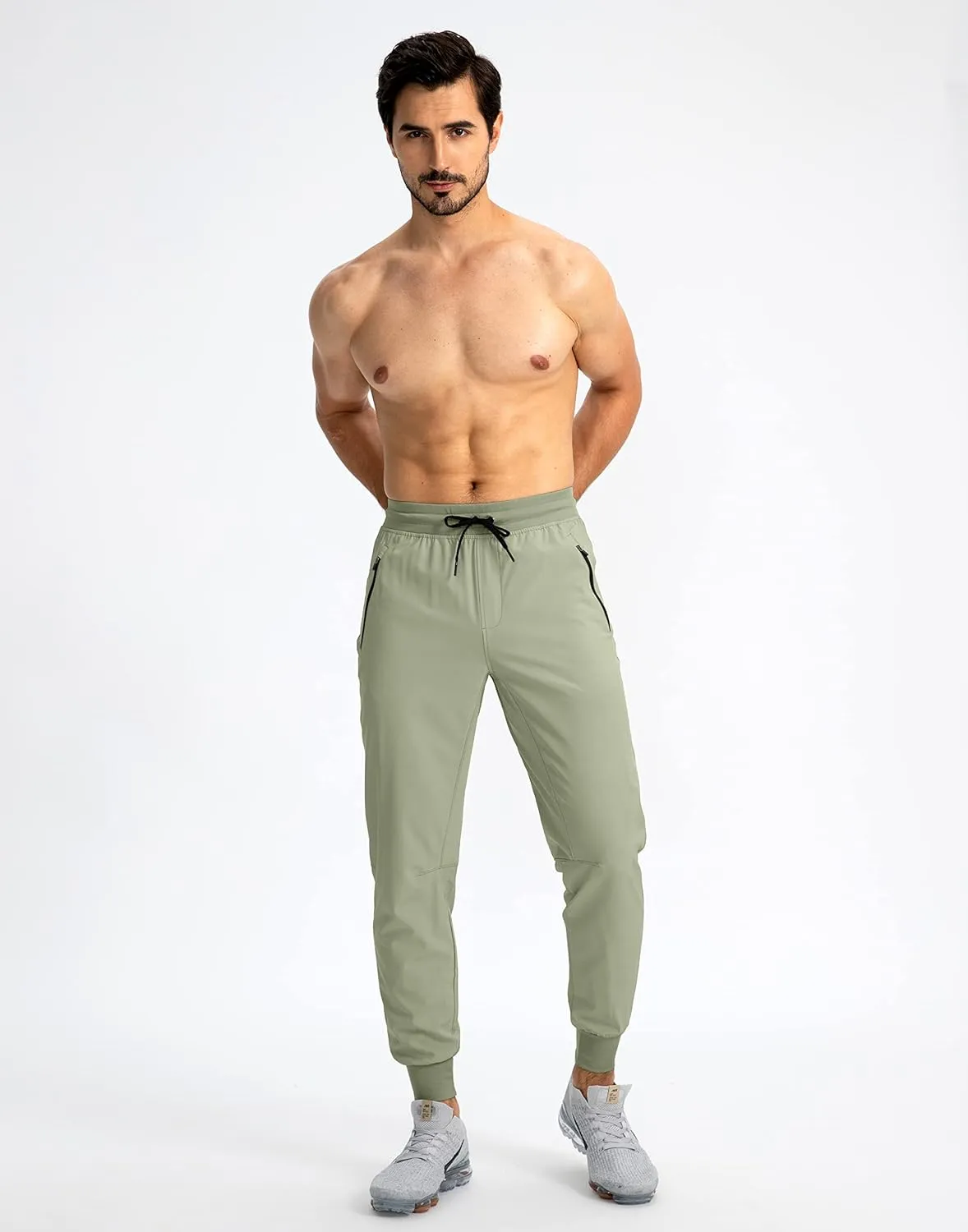 Pudolla Men's Lightweight Jogger Pants Workout Gym Running Pants with Zipper Pockets for Athletic Casual