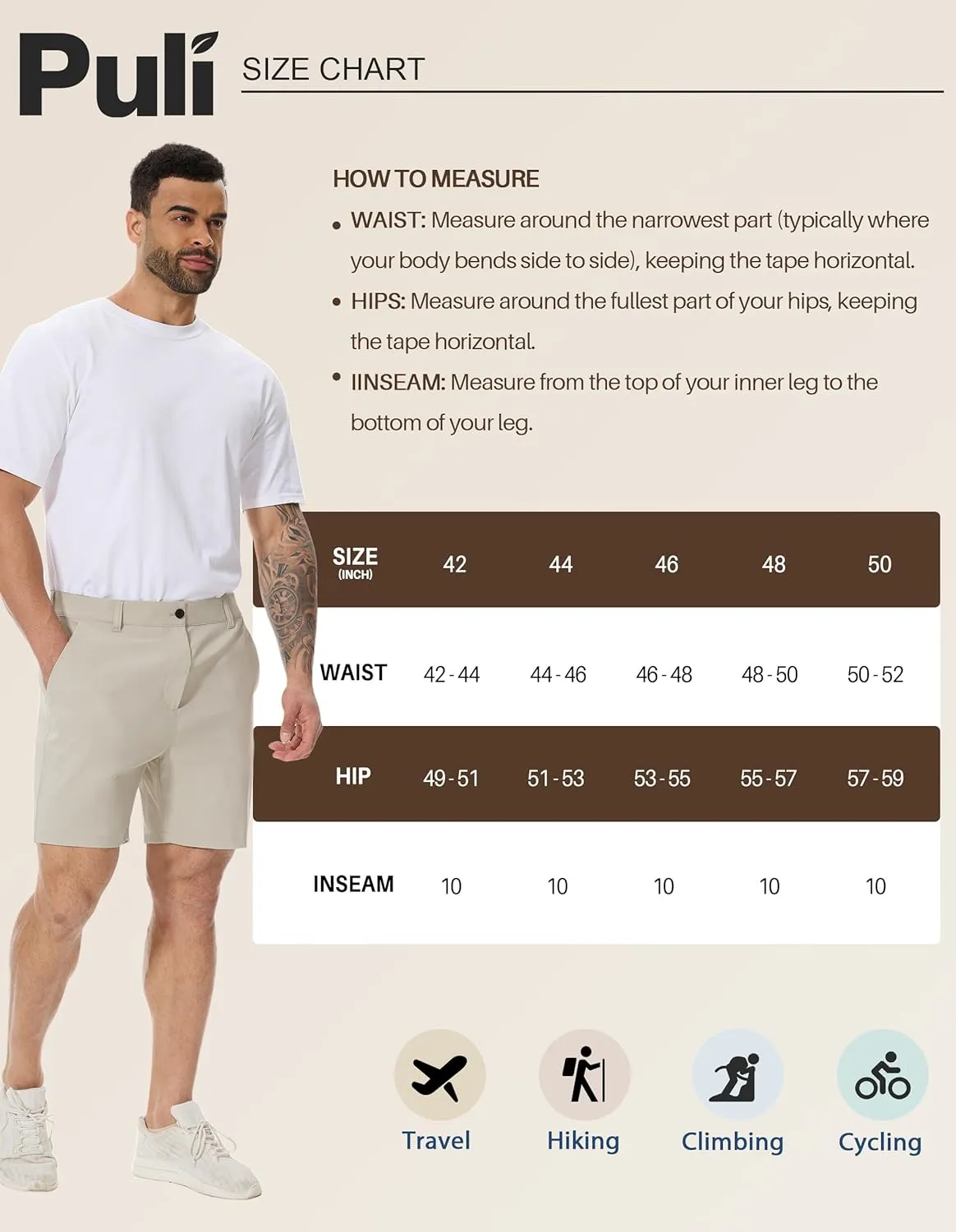 PULI Men's Big & Tall Golf Shorts Stretch 10 Inch Inseam Waterproof Lightweight Qiuck Dry Hiking Shorts