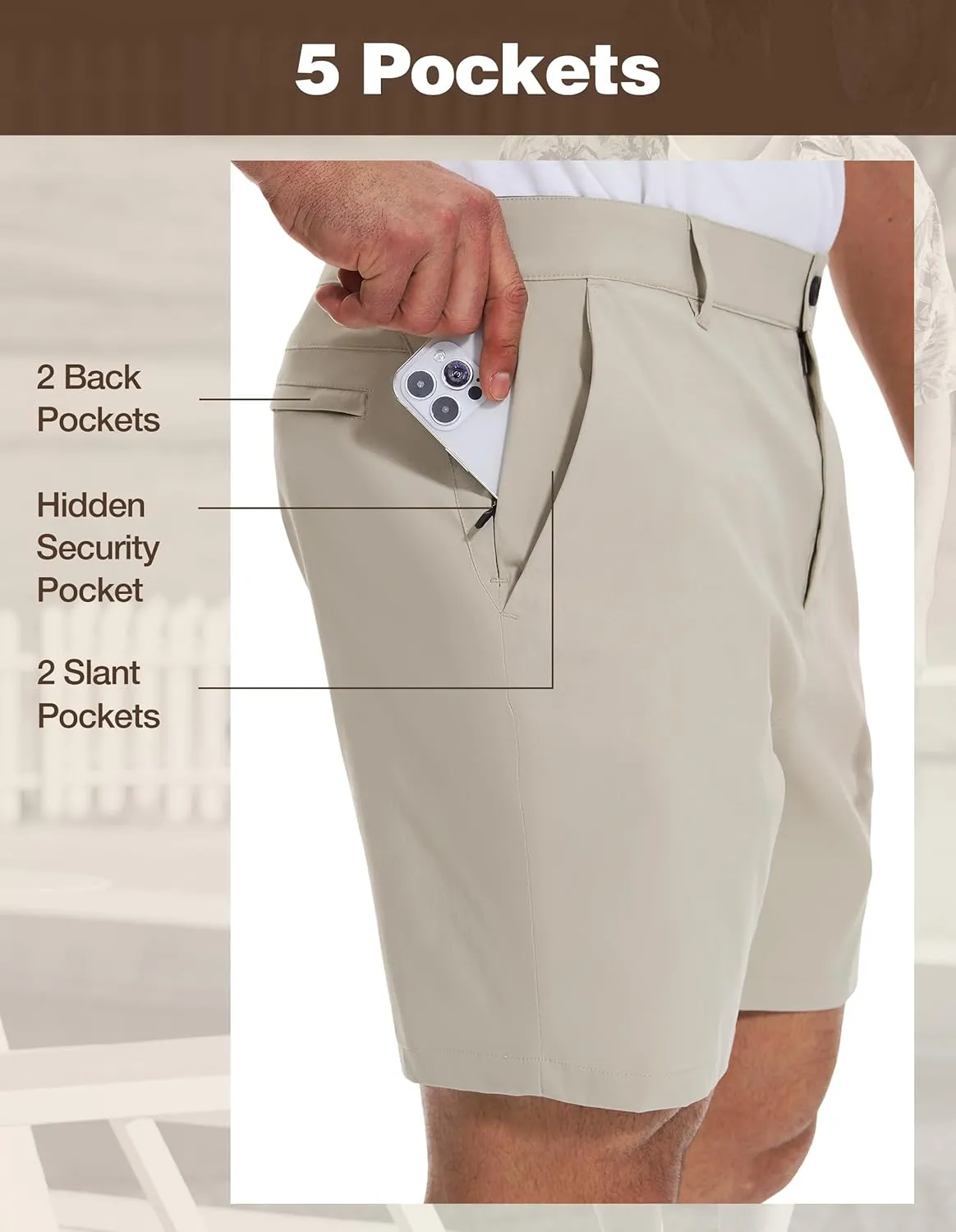 PULI Men's Big & Tall Golf Shorts Stretch 10 Inch Inseam Waterproof Lightweight Qiuck Dry Hiking Shorts