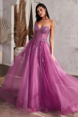 Reign Prom Dress Strapless Layered Tulle Ballgown 740230TRR-Amethyst  Cinderella Divine CD0230  LaDivine CD0230
