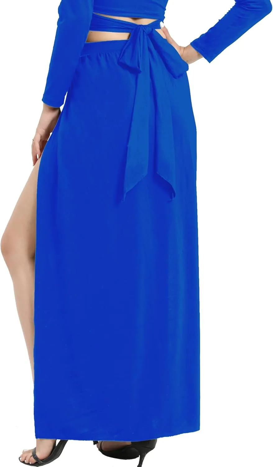 SILUI Women's High Waist Double Slit Sexy Plus Size Thigh Split Flowy Long Maxi Skirt