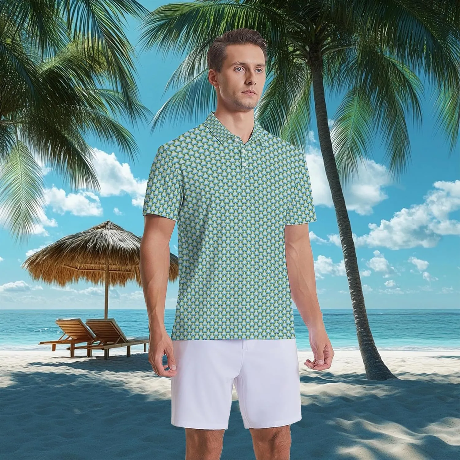 SKYNORA Golf Shirts for Men, Polo Shirts Short Sleeve Moisture Wicking Quick Dry Performance Print Golf Polo Shirts for Men