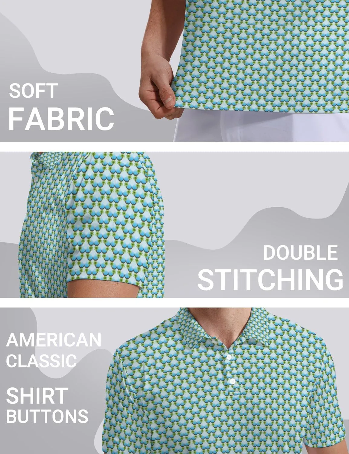 SKYNORA Golf Shirts for Men, Polo Shirts Short Sleeve Moisture Wicking Quick Dry Performance Print Golf Polo Shirts for Men