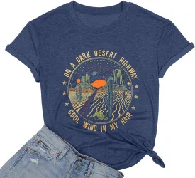 TAOHONG Adventure Shirts Women Retro Desert Highway T-Shirt Funny Nature Graphic Tee Casual Short Sleeve Tee Tops