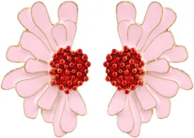 Vintage Flower Earrings Exaggerated Double Daisy Flower Floral Earrings Enamel Flower Stud Earrings Jewelry for Women