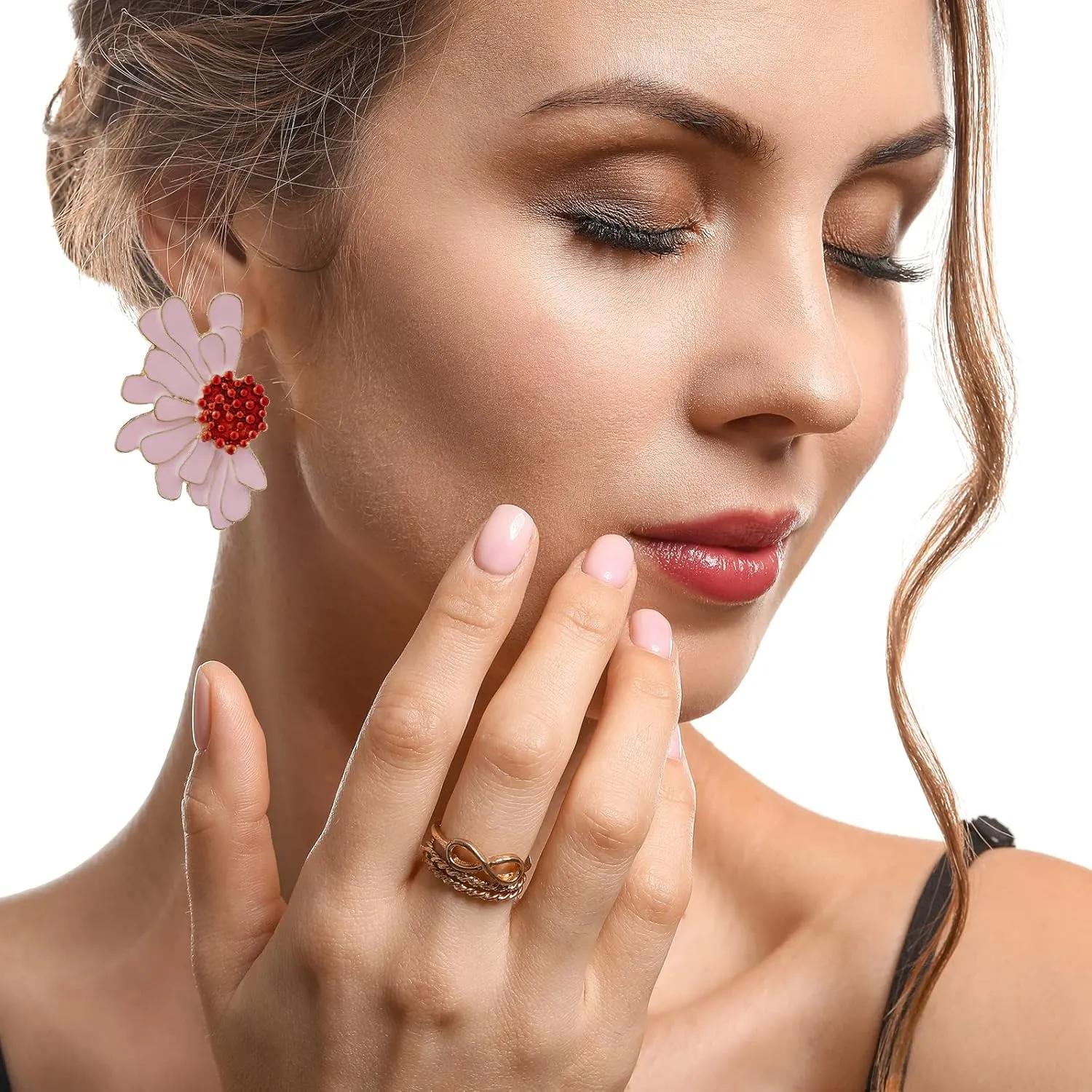 Vintage Flower Earrings Exaggerated Double Daisy Flower Floral Earrings Enamel Flower Stud Earrings Jewelry for Women