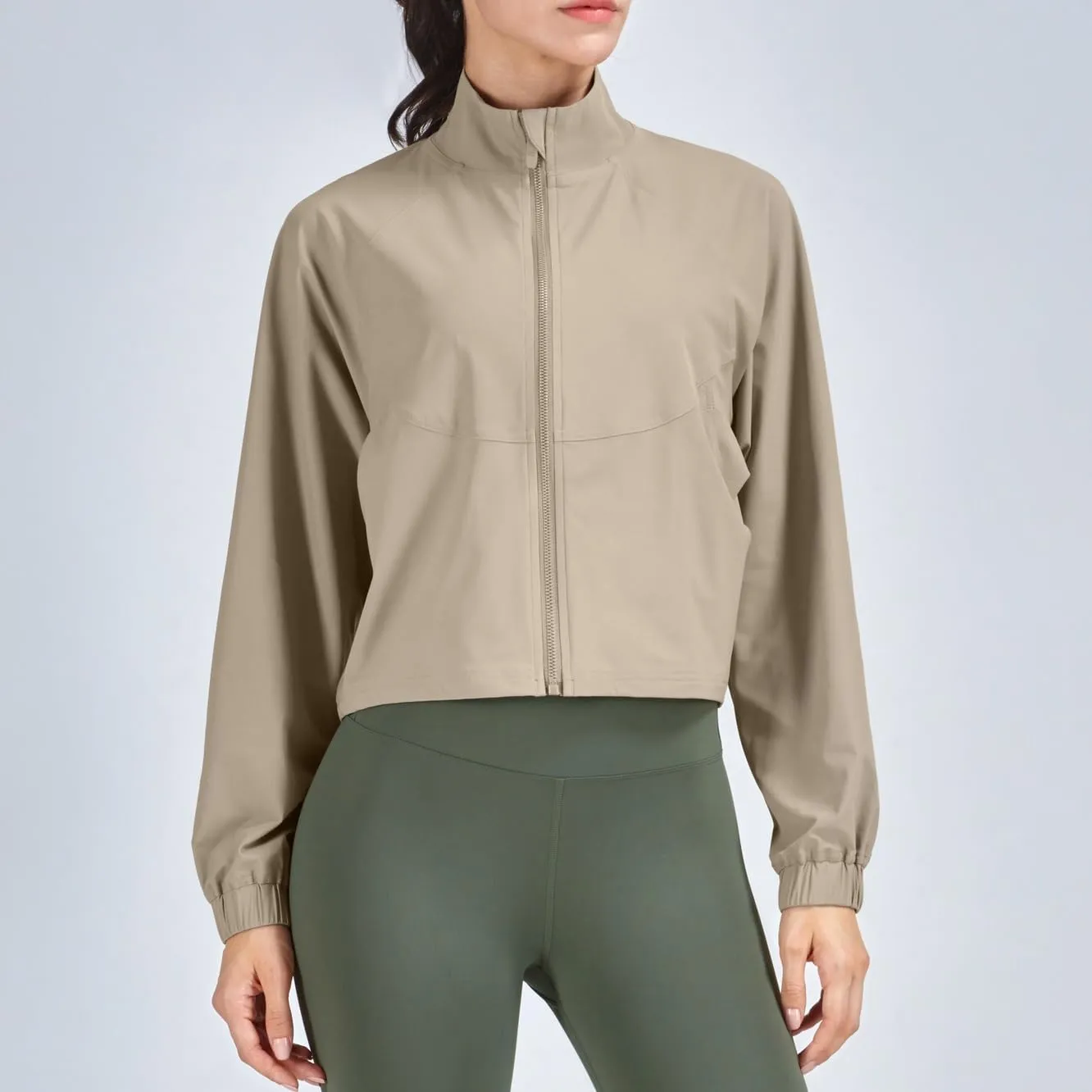 Women's Cropped Lightweight Running Track Jackets ZIP UP UPF 50  Long Sleeve Sun Protection Athletic Tops