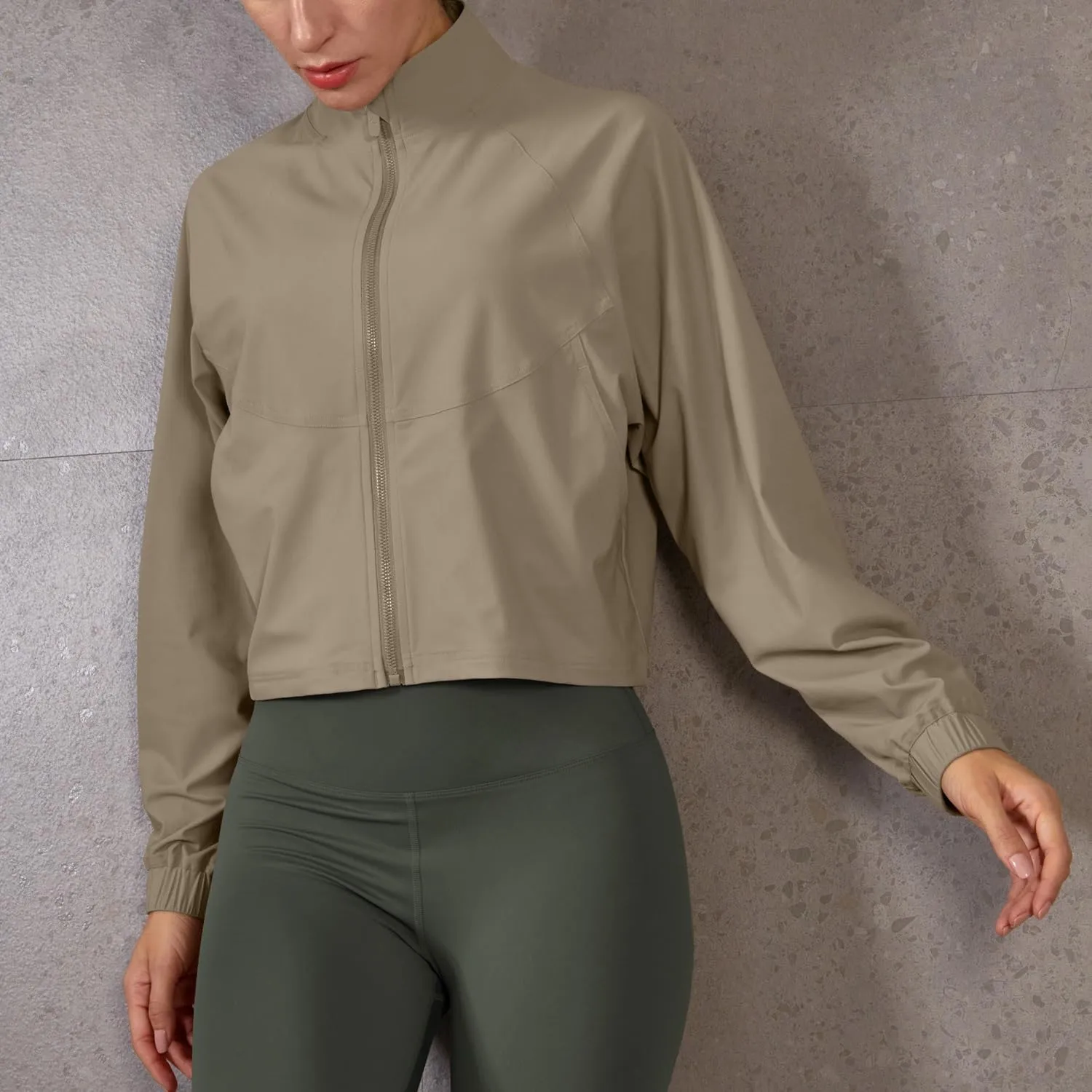 Women's Cropped Lightweight Running Track Jackets ZIP UP UPF 50  Long Sleeve Sun Protection Athletic Tops