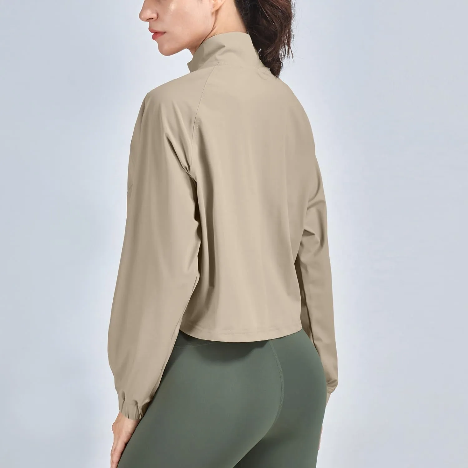 Women's Cropped Lightweight Running Track Jackets ZIP UP UPF 50  Long Sleeve Sun Protection Athletic Tops