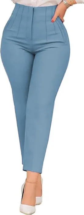 Womens High Waisted Pants Trendy Pleated Straight Leg Dress Pant Business Work Casual Trousers